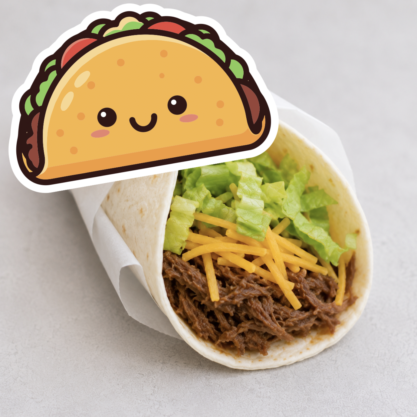 Playful taco graphic above a kid-friendly school lunch wrap.