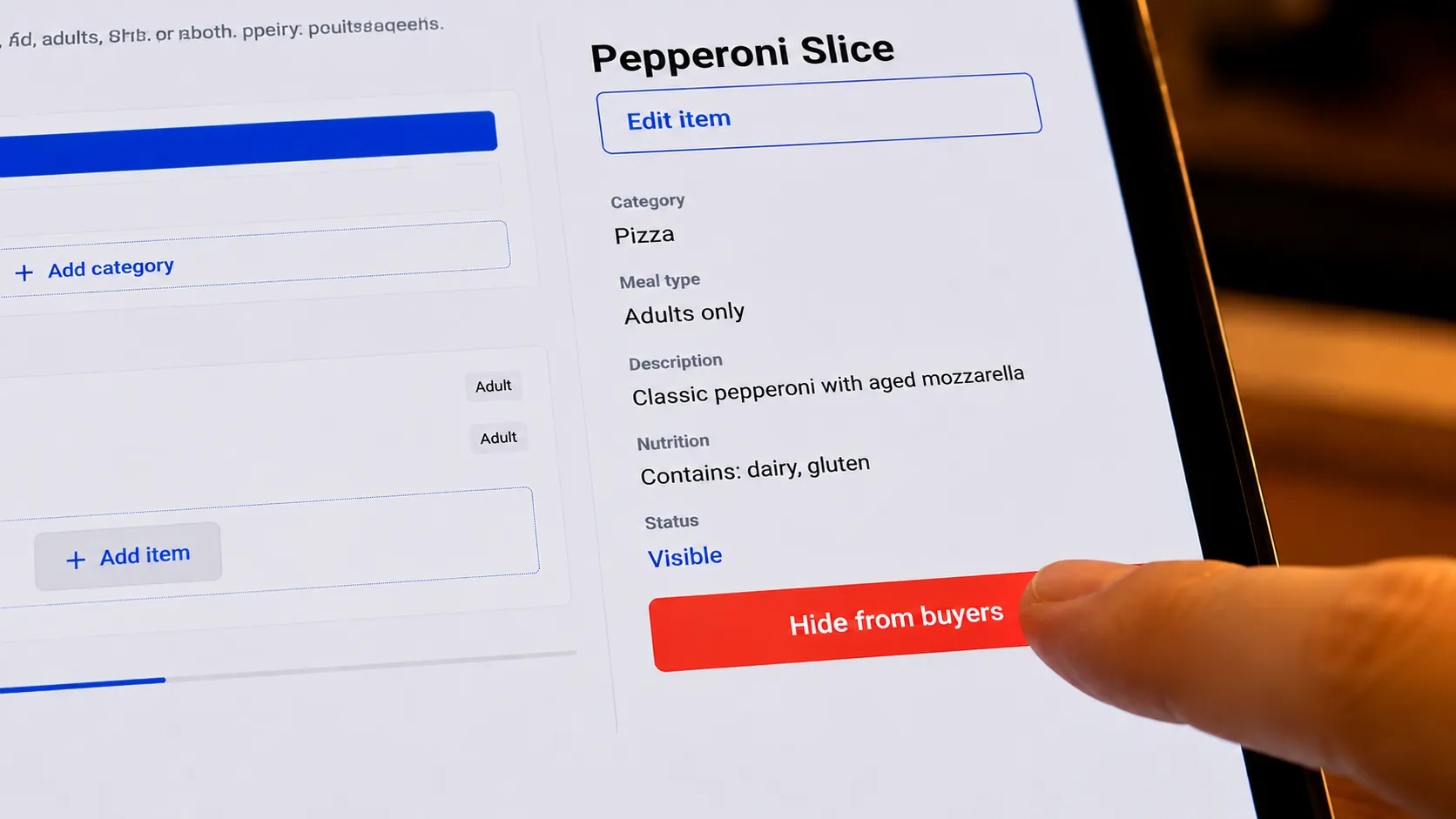 Restaurant worker setting up a menu for school lunch ordering