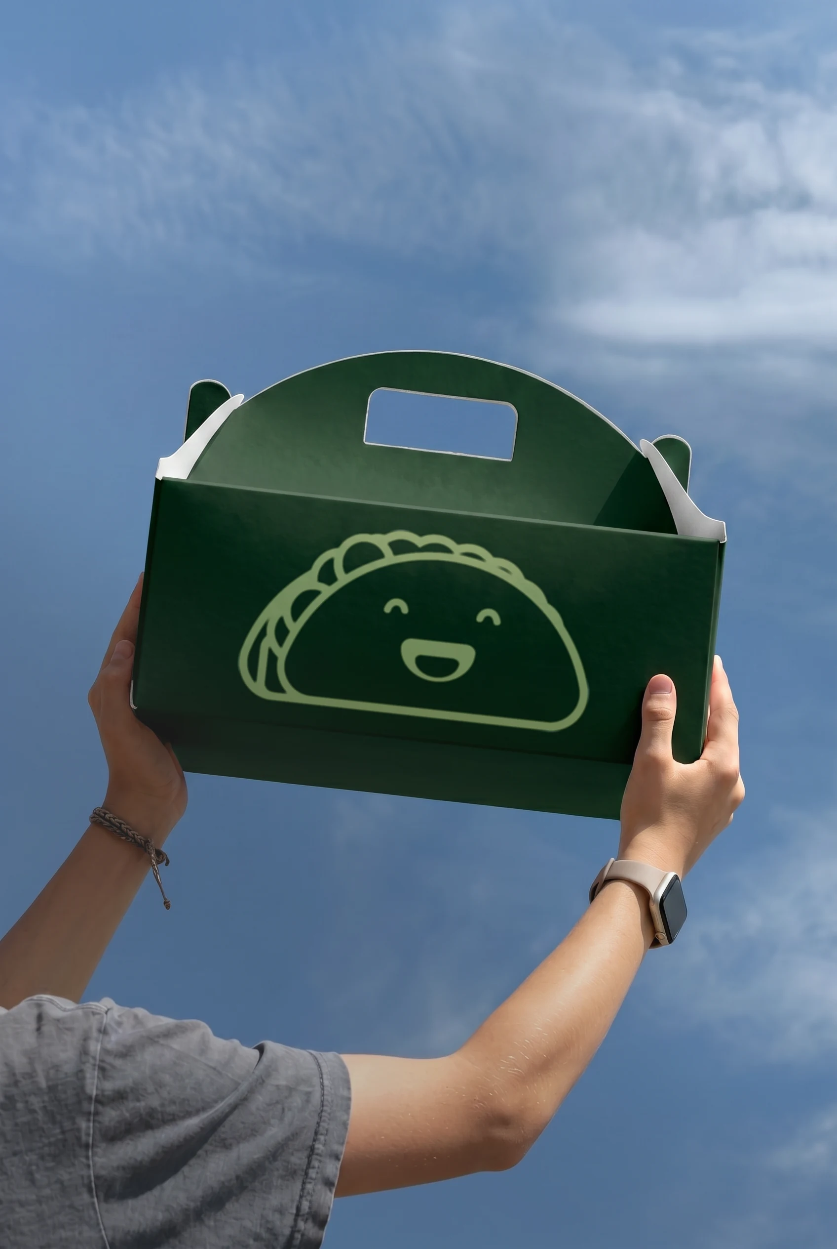 Green Buy My Lunch delivery box ready for school handoff
